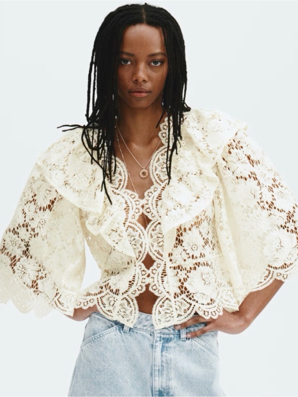 Ivory Lace Ruffle Shrug Top - Picture 6 of 8